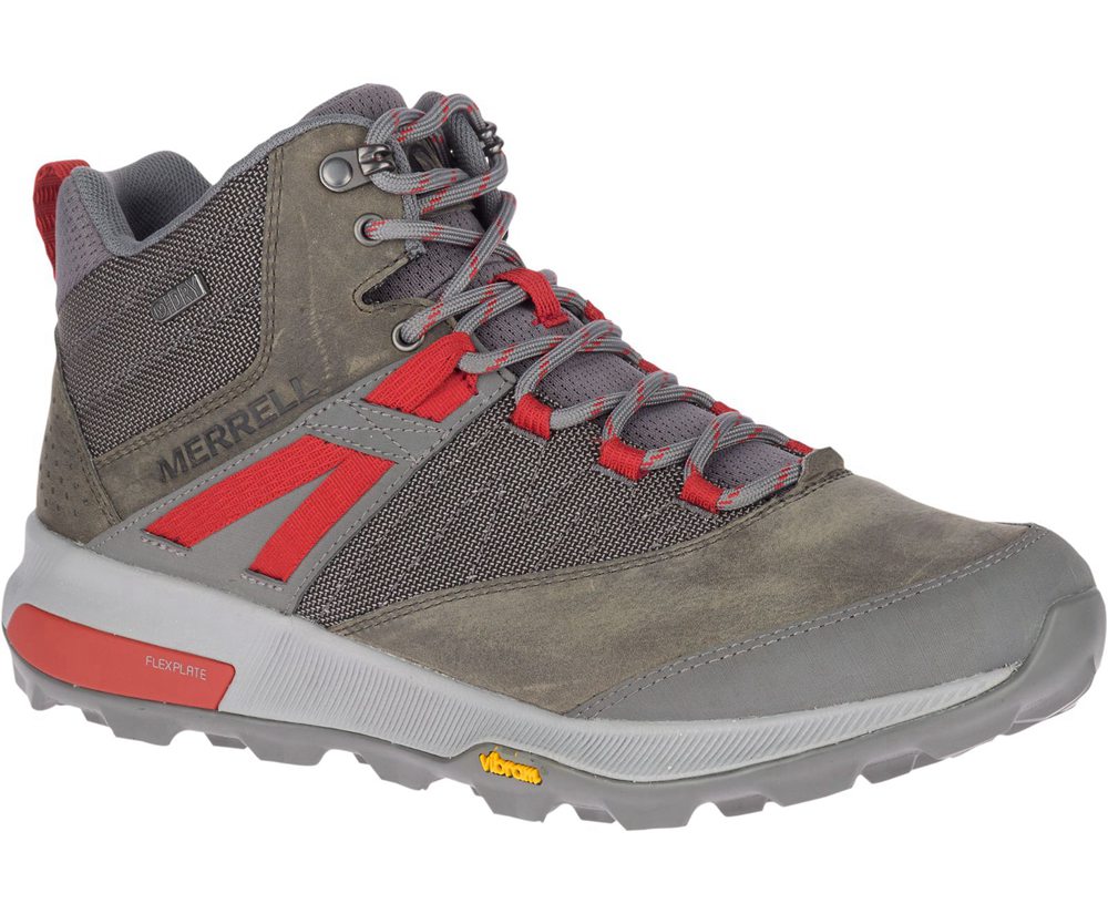 Merrell Vandrestøvler Herre - Zion Mid Waterproof - Grå/Rød - JBH851409